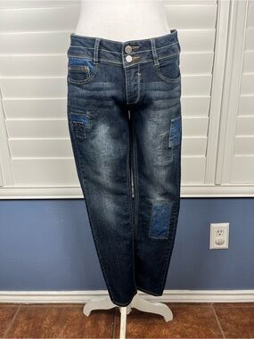Mudd Dark Blue Patchwork Boyfriend Jeans Size 9 Y2K Vintage